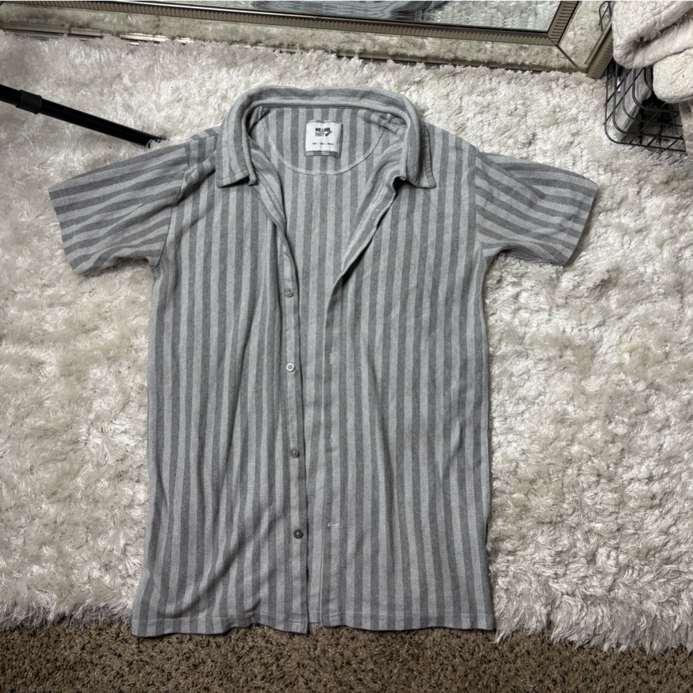 Gray Striped Button-Up Shirt